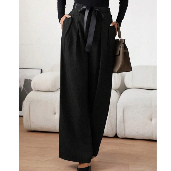 Classic High Waisted Pleated Wide leg Trousers Pants - Picture 6 of 10